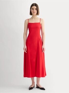 Everlane Seamed Dress Stretch Linen size 14 Red